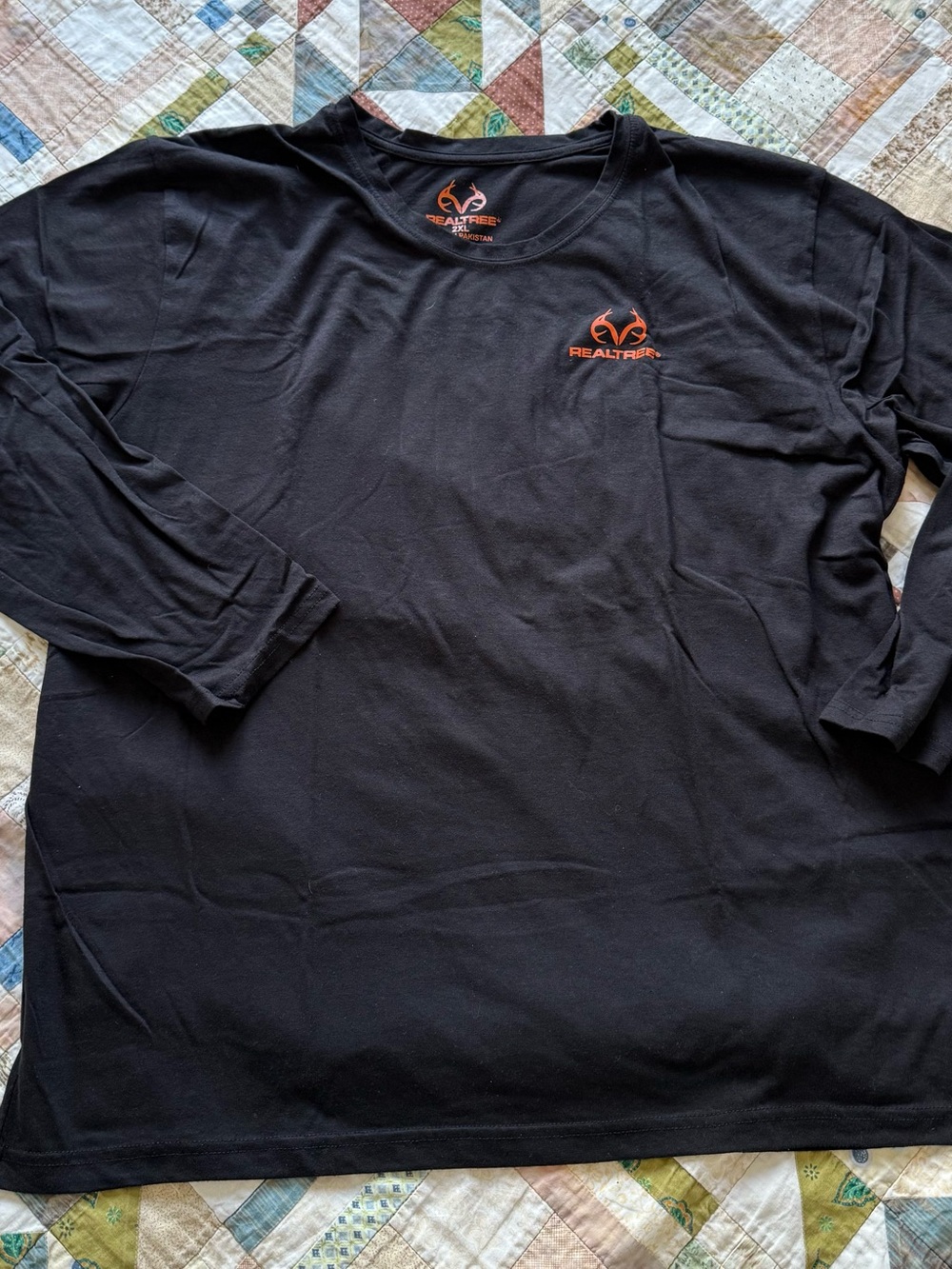 Realtree Black Long Sleeve Tee with Orange Logo Chest Print